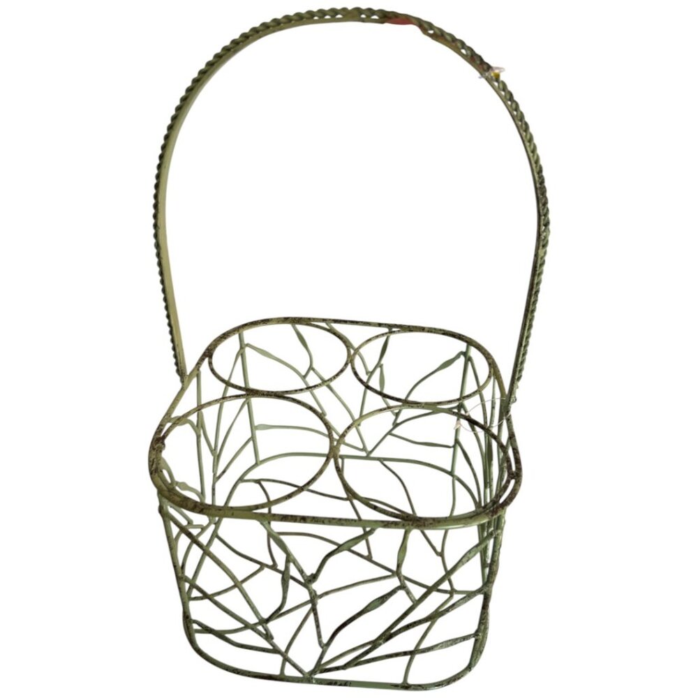 STURDY Vintage Style Wire Basket for 4 Bottles – Pistachio Green Cottagecore